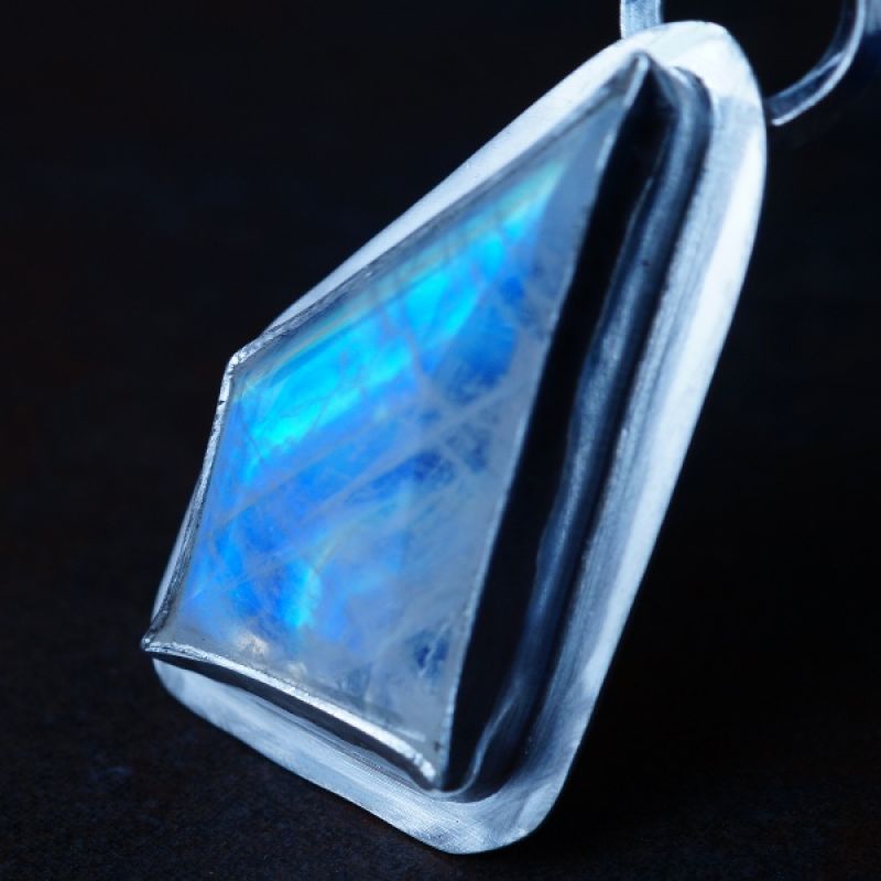 handcrafted sterling silver contemporary Rainbow Moonstone pendant
