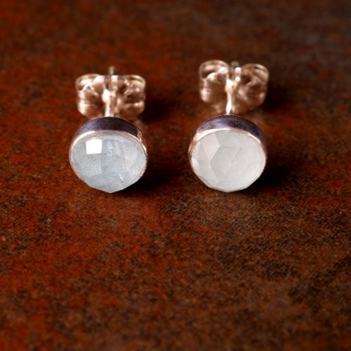Handmade sterling silver facetted aquamarine studs