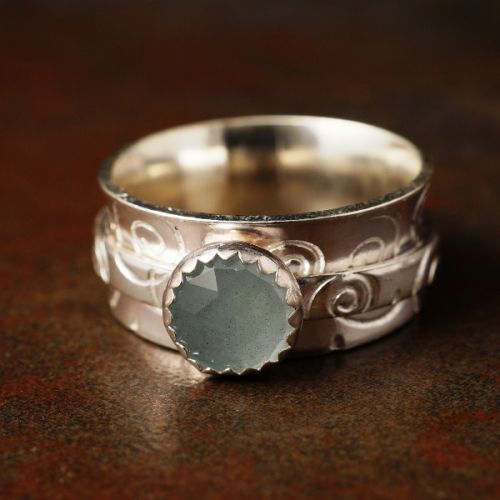 Handcrafted Stamped Sterling Silver Aquamarine Spinner Ring 01