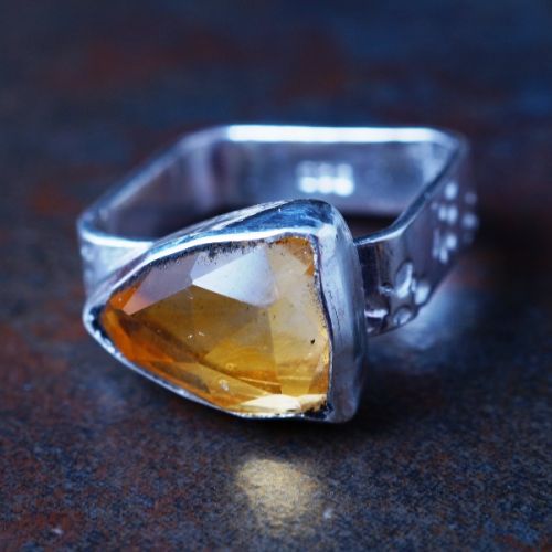 Handcrafted Citrine Square Sterling Silver Ring