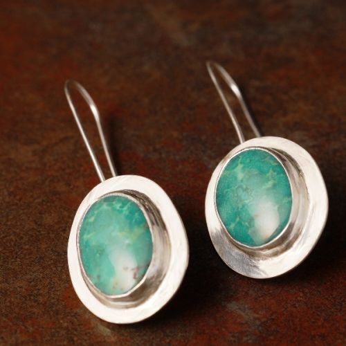 Handcrafted sterling silver bezel set Oval Turquoise earrings 01