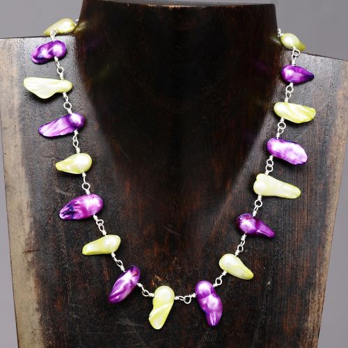 Shocking Pink and Lime Blister Freshwater Pearls Choker Necklace Full View