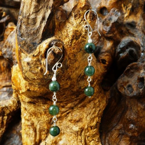 Handmade sterling silver shades of green Jade dangle Earrings 04