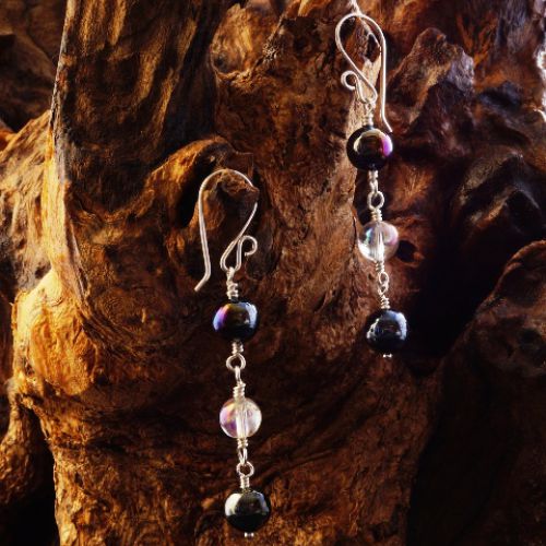 Mystic Quartz and Onyx Dangle Earrings 02 Full View