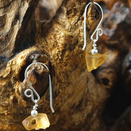 Handmade sterling silver wire wrapped Rough Citrine Earrings 01