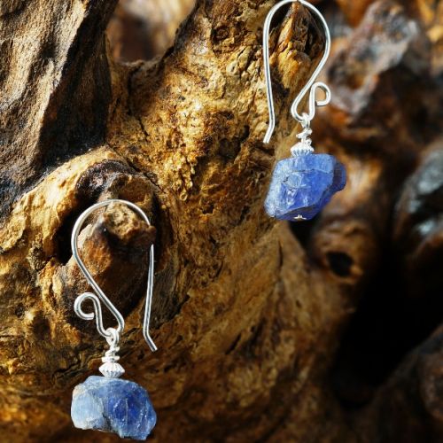 Handmade sterling silver wire wrapped Rough Tanzanite Earrings 01
