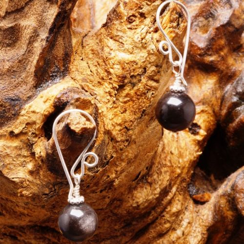 Handmade sterling silver silver Obsidian  earrings