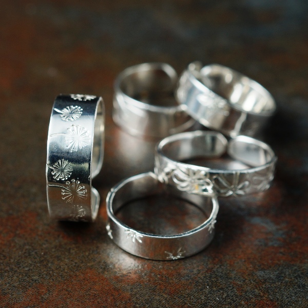 Handcrafted recycled sterling silver stamped toe rings