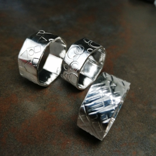 Handcrafted recycled sterling silver Textures and stamped octagonal rings for men