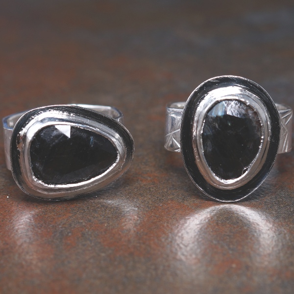 contemporary minimalist handcrafted recycled sterling silver Arvfedsonite ring