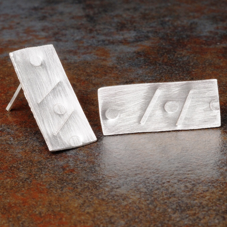 Handmade sterling silver Abstract stamped studs