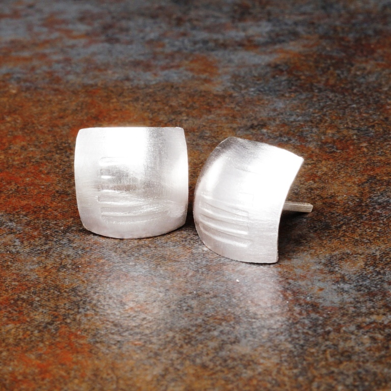 Handmade sterling silver square bar stamped studs