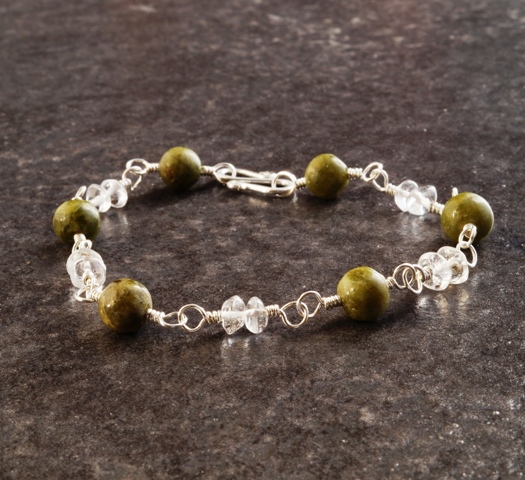 Handmade Vesuvianite Quartz Sterling Silver Wired Bracelet