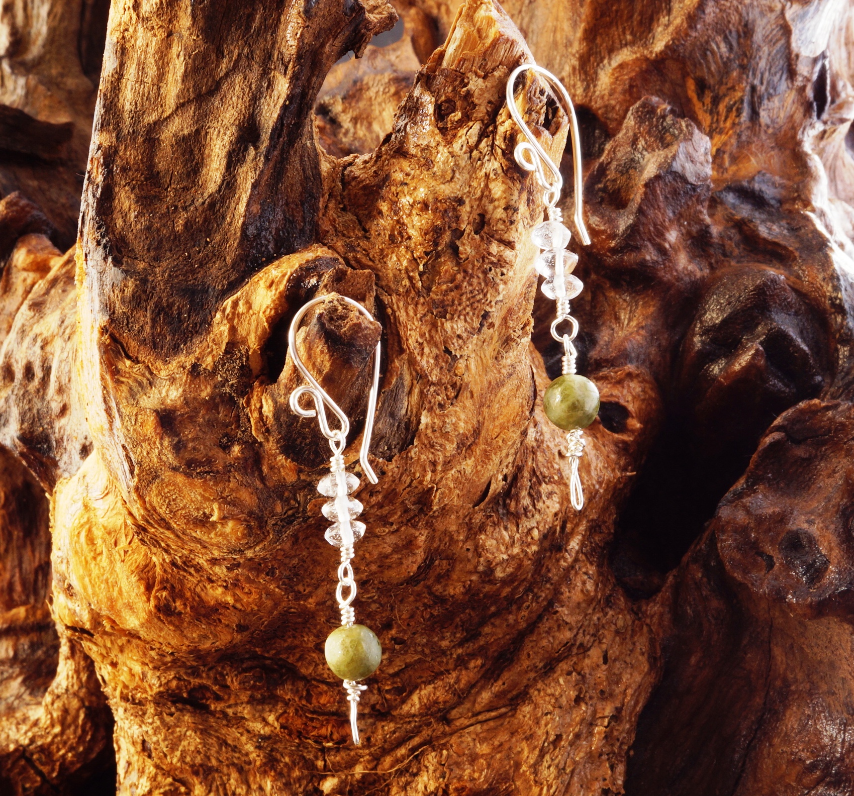 Handmade Vesuvianite Quartz Sterling Silver Earrings