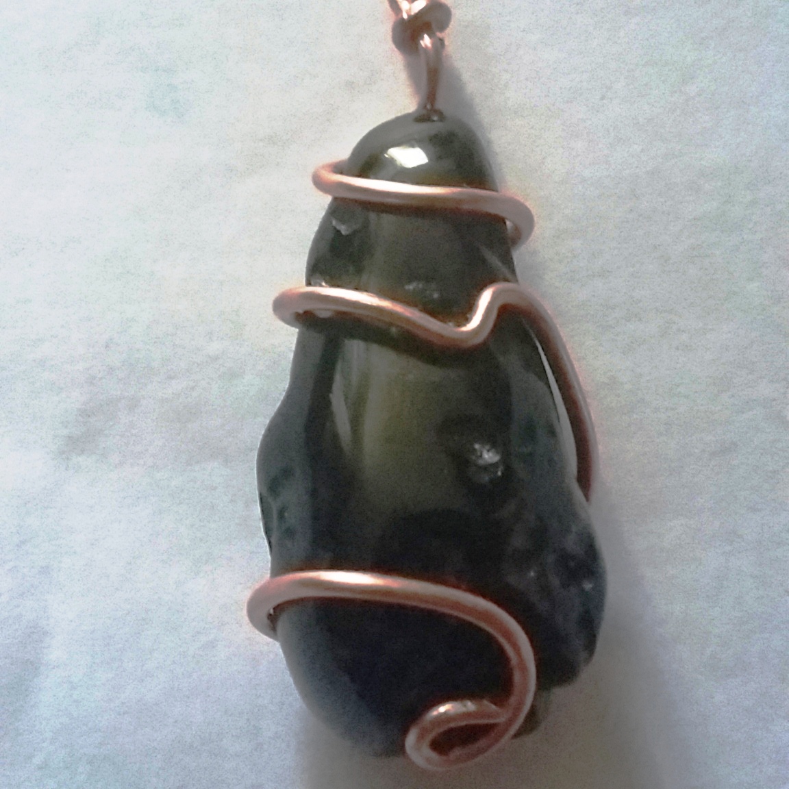 Handmade copper wire wrapped Tektite Pendant