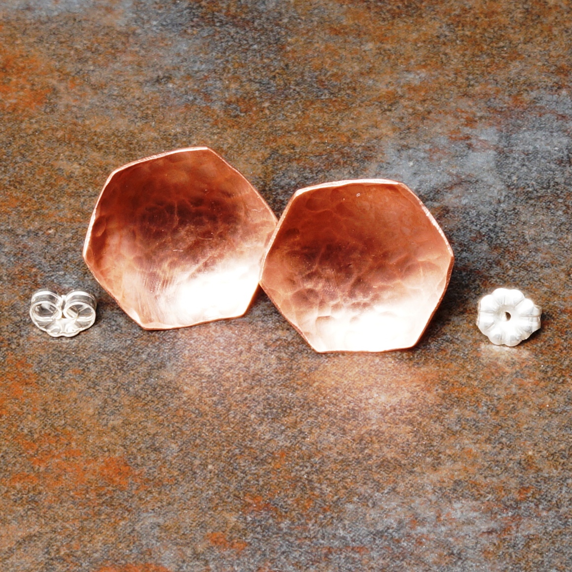 Handmade Concave Copper Hammered Hexagonal Studs