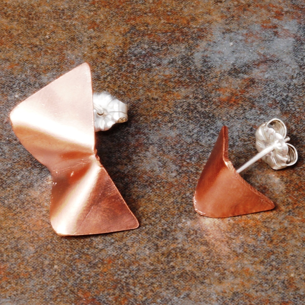 Handmade Concept Asymmetric Copper studs with sterling silver posts