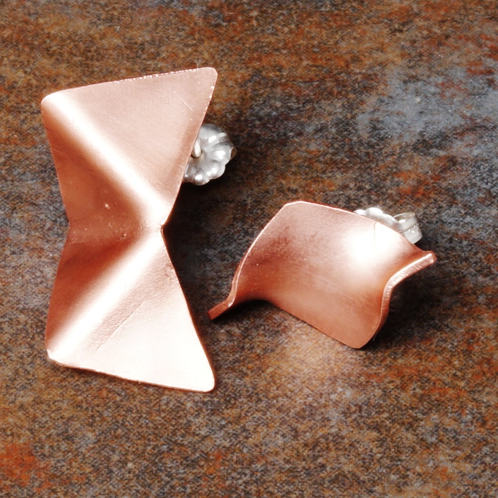 Handmade Concept Copper Asymmetric Studs with sterling silver posts