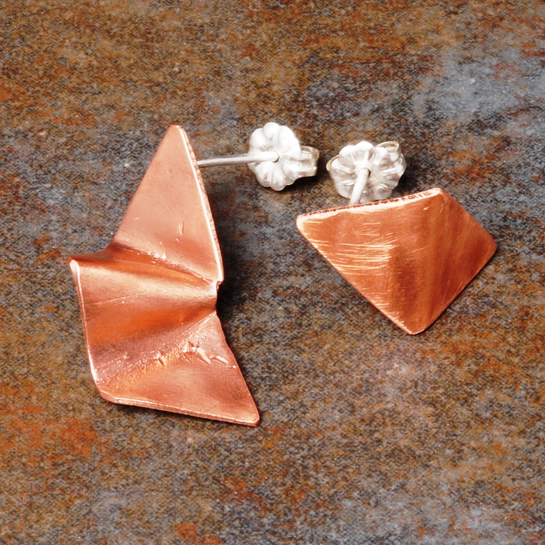 Concept Asymmetric Copper Studs with sterling silver posts