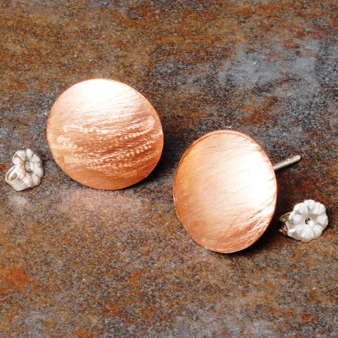 Handmade Convex Copper Disc Textured Stud Earrings