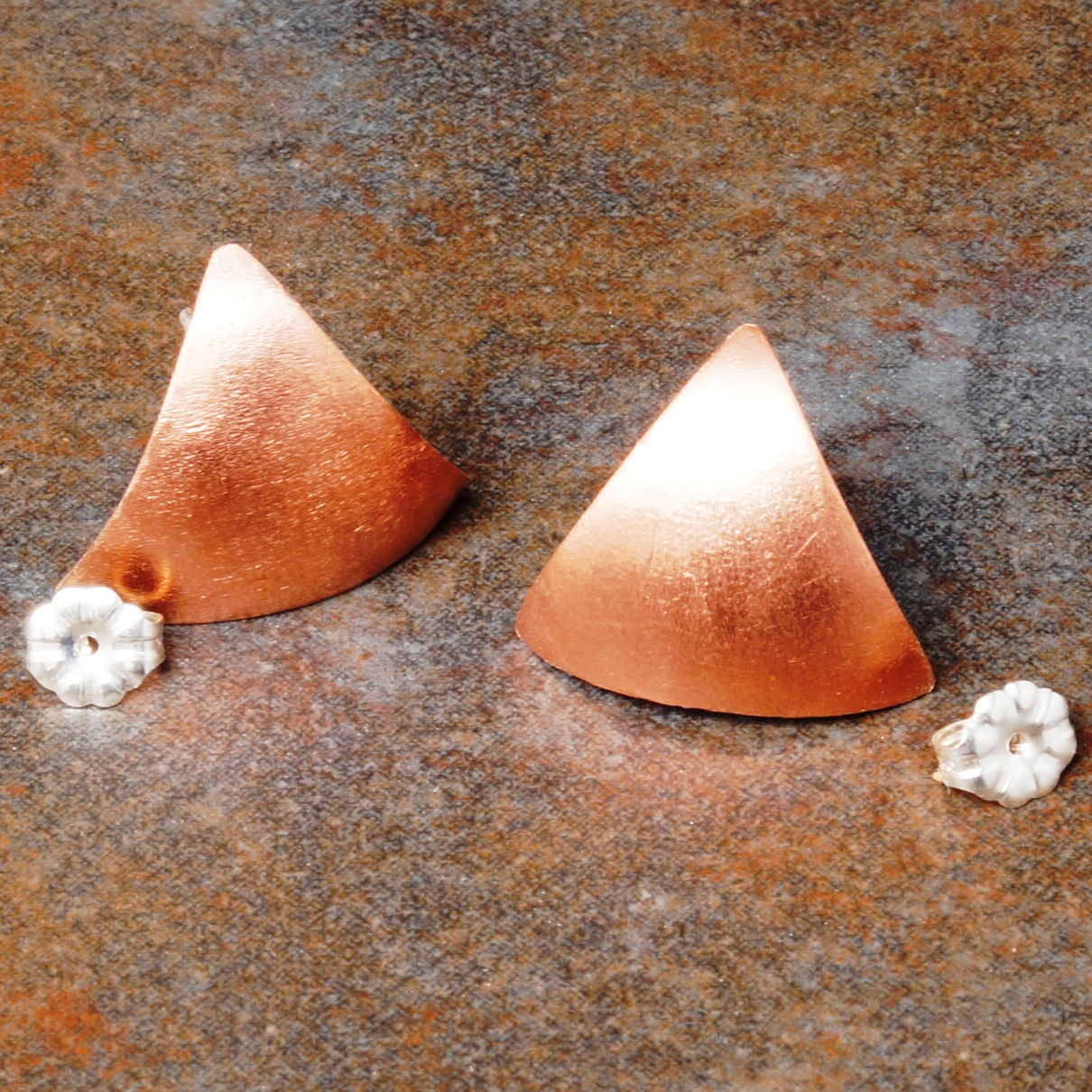 Handmade Large Copper Triangle Satin Studs