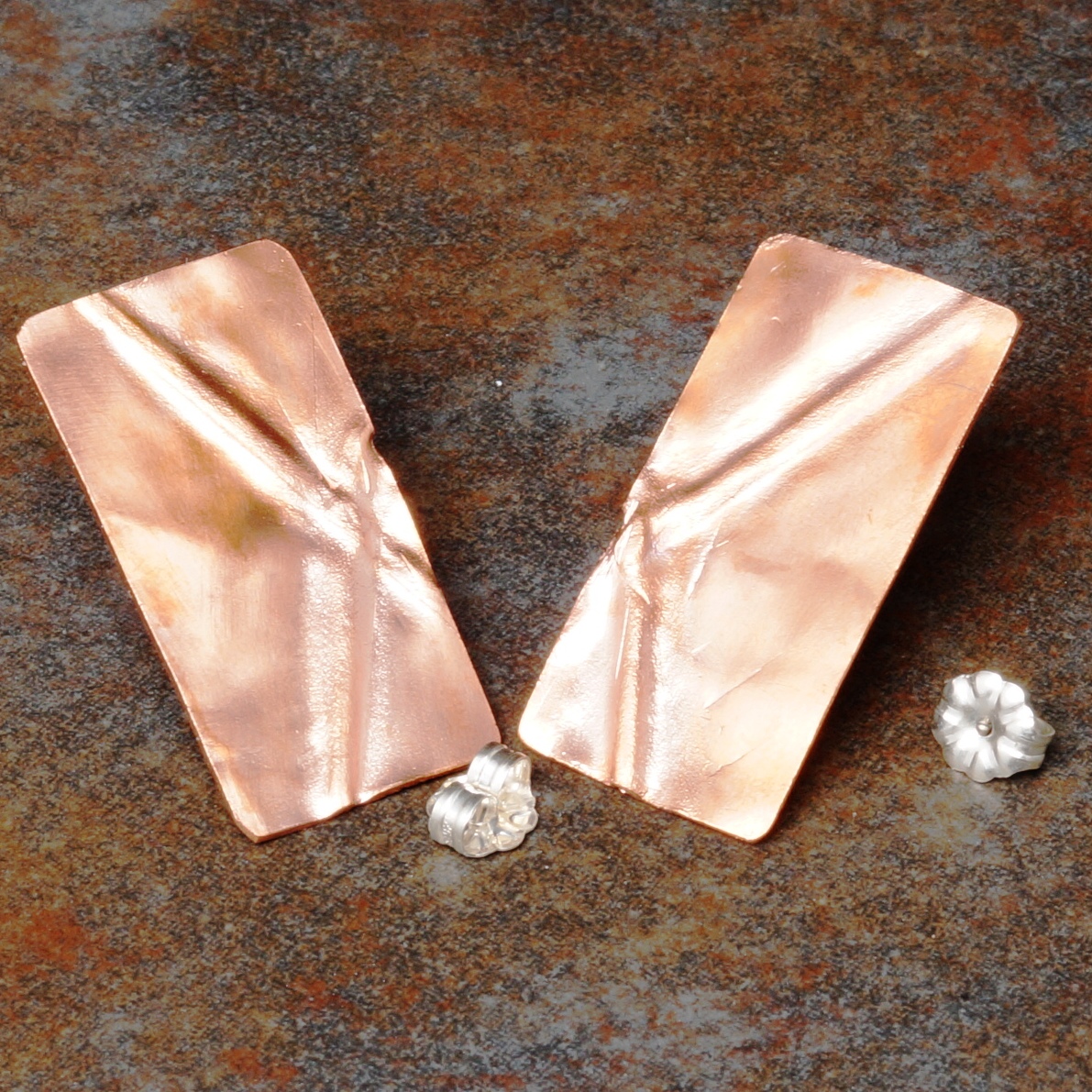 Handmade Copper Folded Rectangle stud earrings