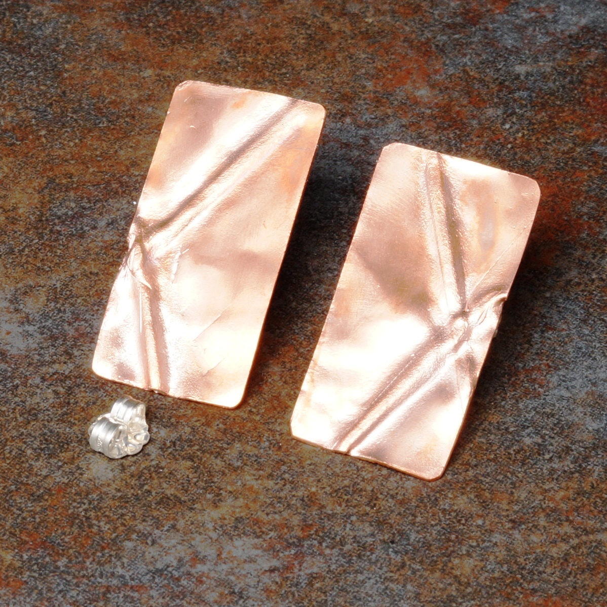 Handmade Rectangular Copper fold formed studs with sterling silver posts