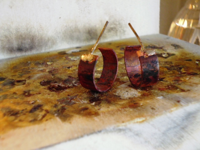 Soldered handmade copper hoop earrings