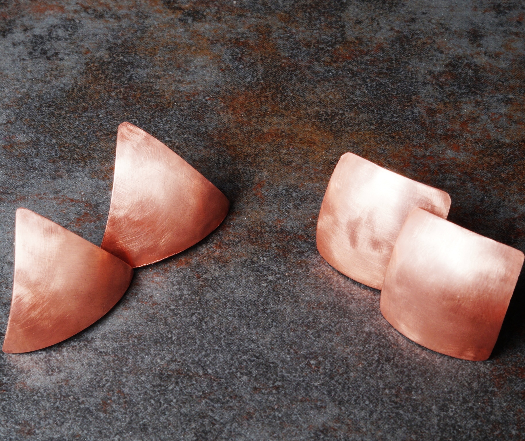 Minimalist Handmade Copper Geometric Earrings with sterling silver psost