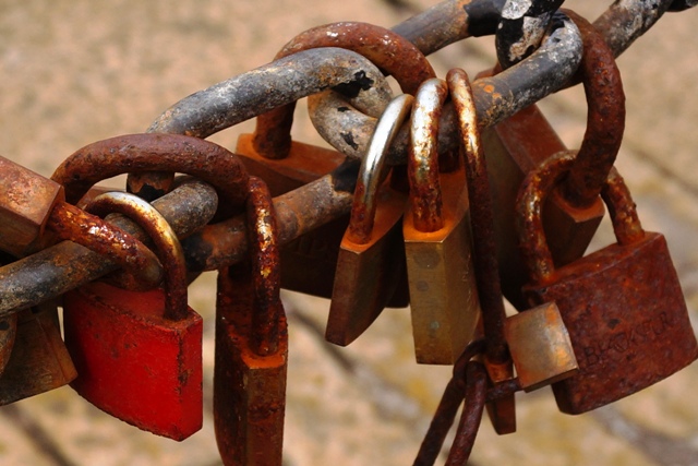 Rusted padlocks at the Albert Dock