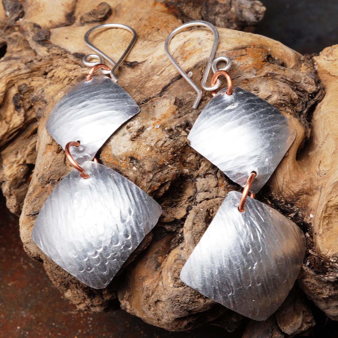 Handmade Textured Double Diamond Dangle Earrings