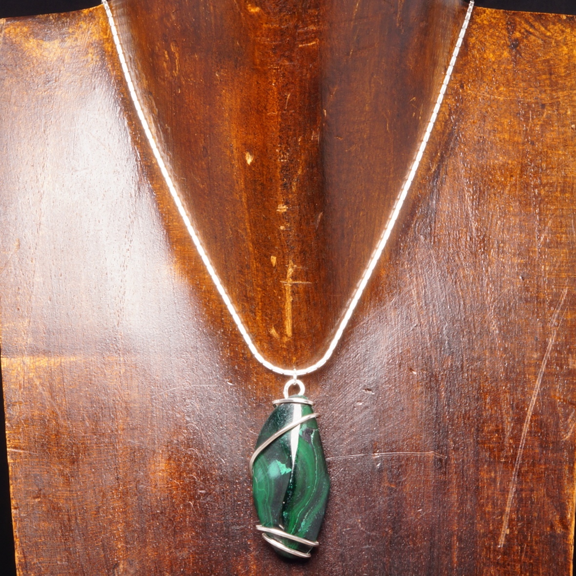 Handmade sterling silver wire wrapped Malachite Pendant