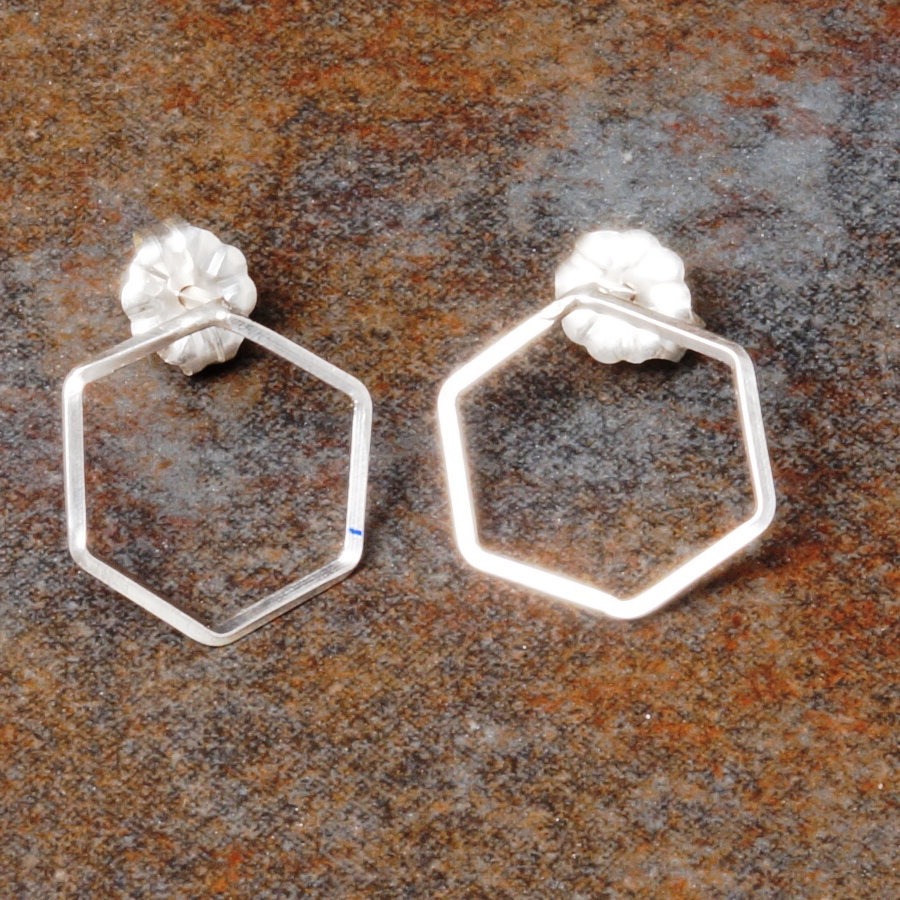 Handmade hexagonal sterling silver studs