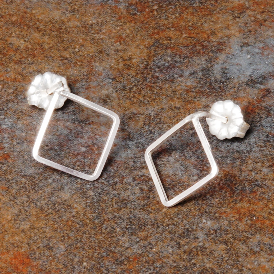 Handmade large sterling silver diamond studs