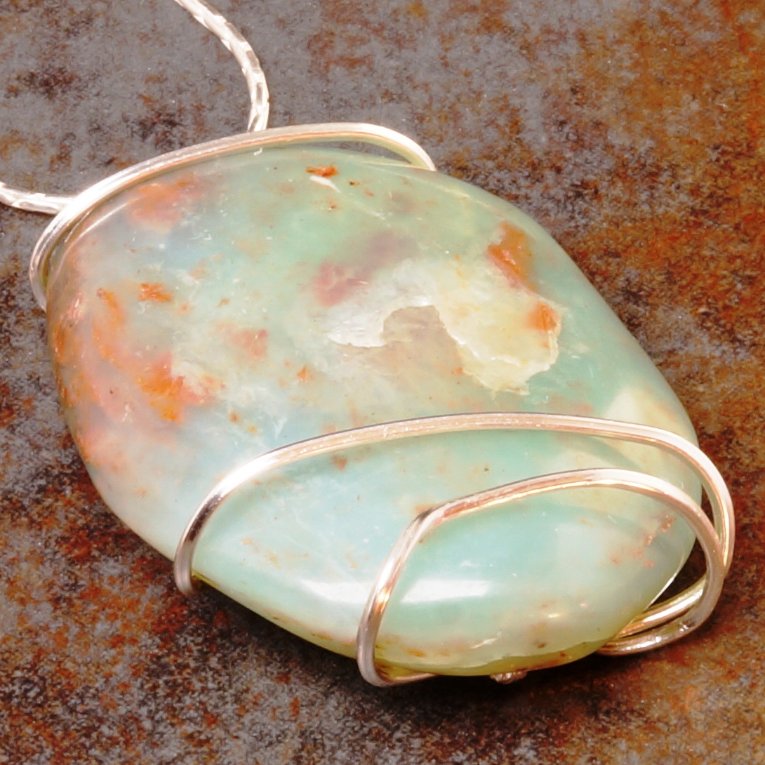 Handmade sterling silver wire wrapped Opal Pendant