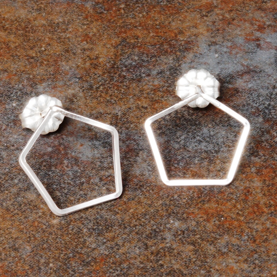 Handmade pentagonal sterling silver studs