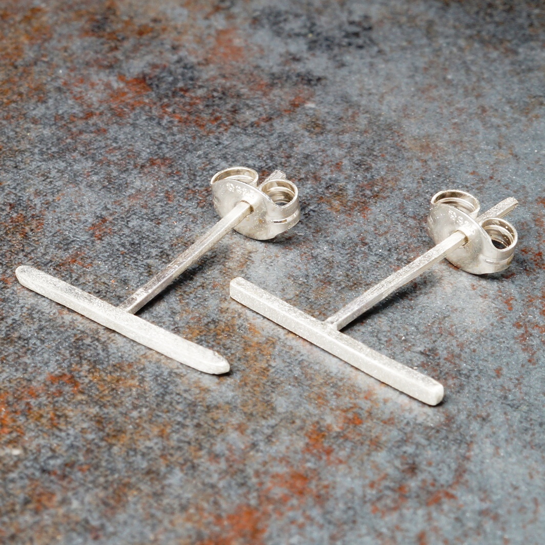 Handmade sterling silver bar studs