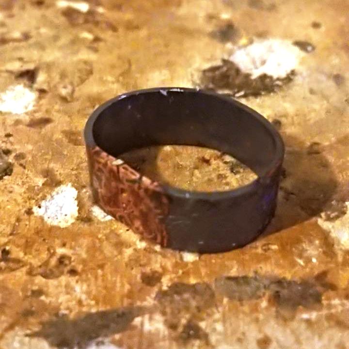 Handmade Dandelion Stamped Copper Ring After Soldering