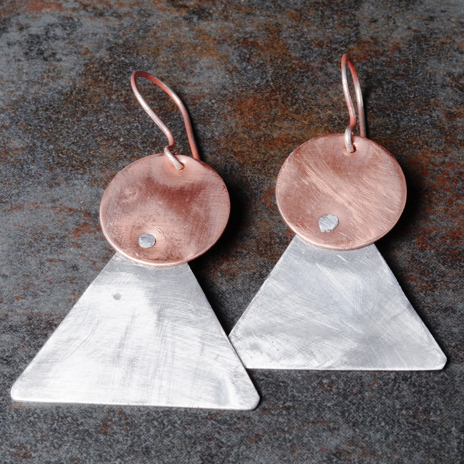 Rivetted Copper and Aluminium Geometric Earrings