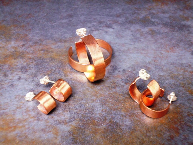 Handmade Copper Round Hoops with Sterling Silver posts