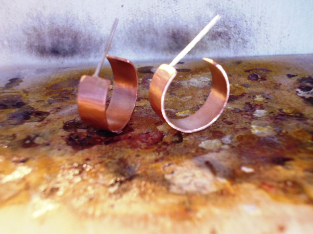 Polished Copper Hoops with sterling silver posts
