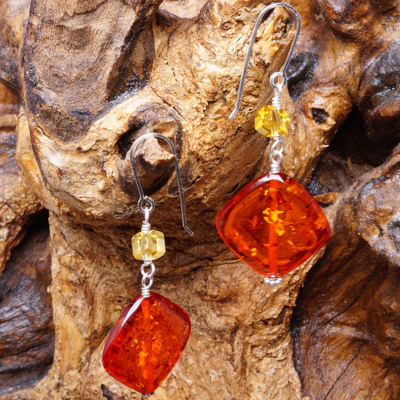 Handmade Sterling Silver Citrine Burnt Orange Amber Earrings 01