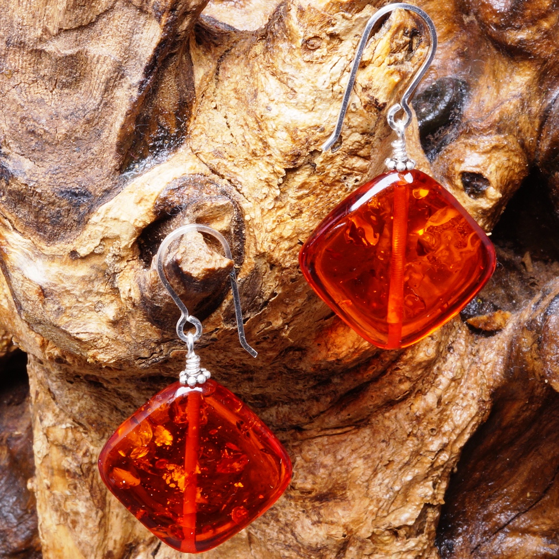 Handmade Sterling Silver Burnt Orange Amber Earrings 10