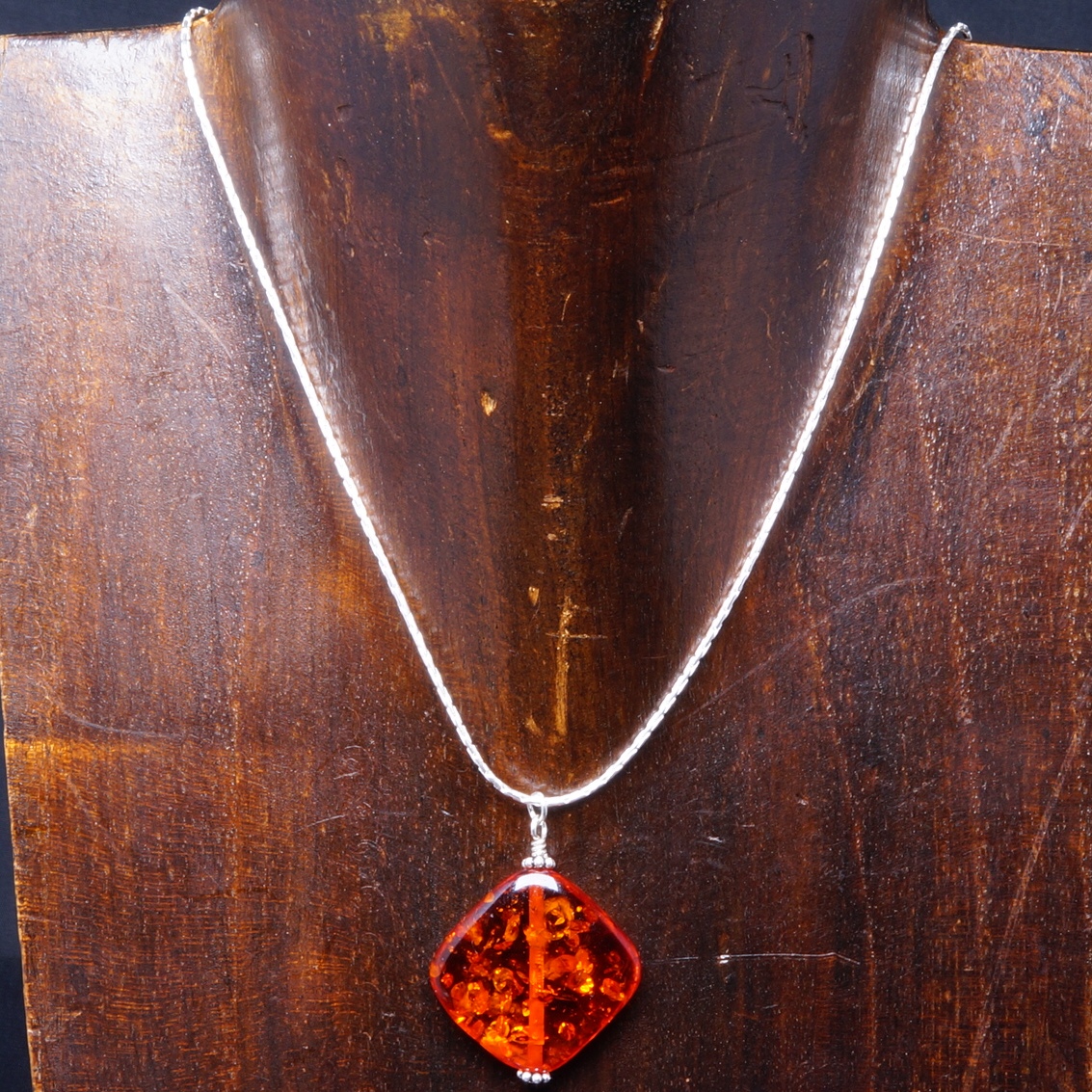 Handmade Sterling Silver Burnt Orange Amber Pendant 02