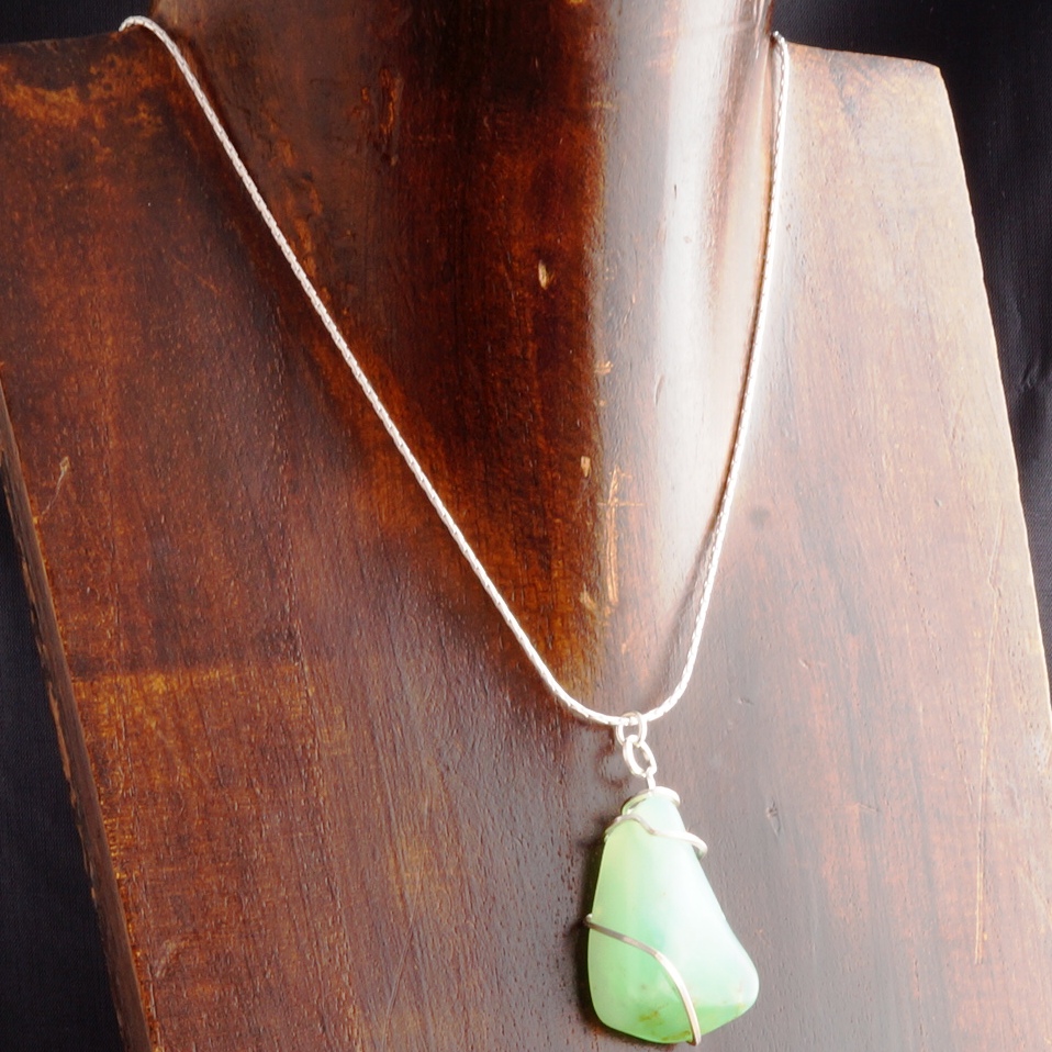 Handmade sterling silver wire wrapped Chrysoprase Pendant