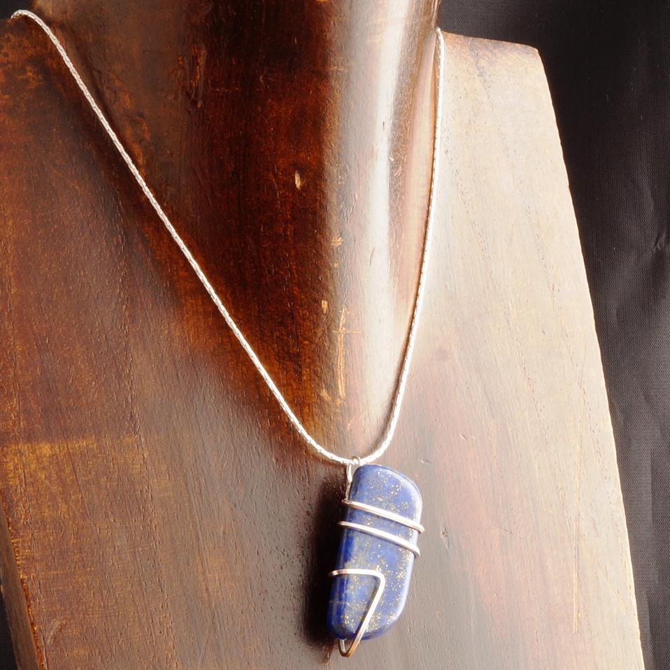 Handmade sterling silver wire wrapped Lapis Lazuli Pendant