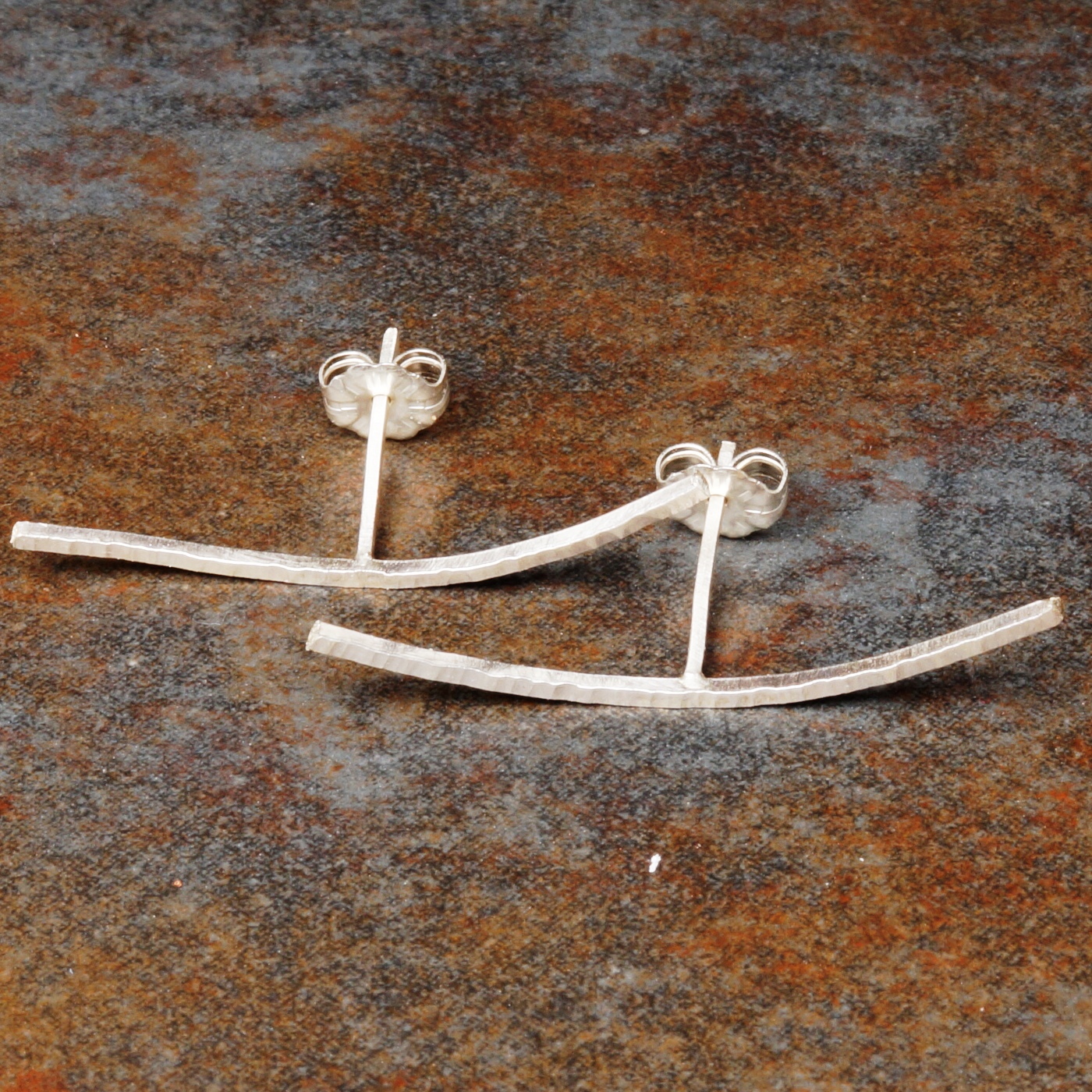Handmade Sterling silver curved Tbar earrings