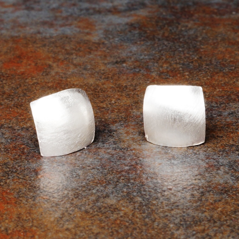 Handmade small square sterling silver studs