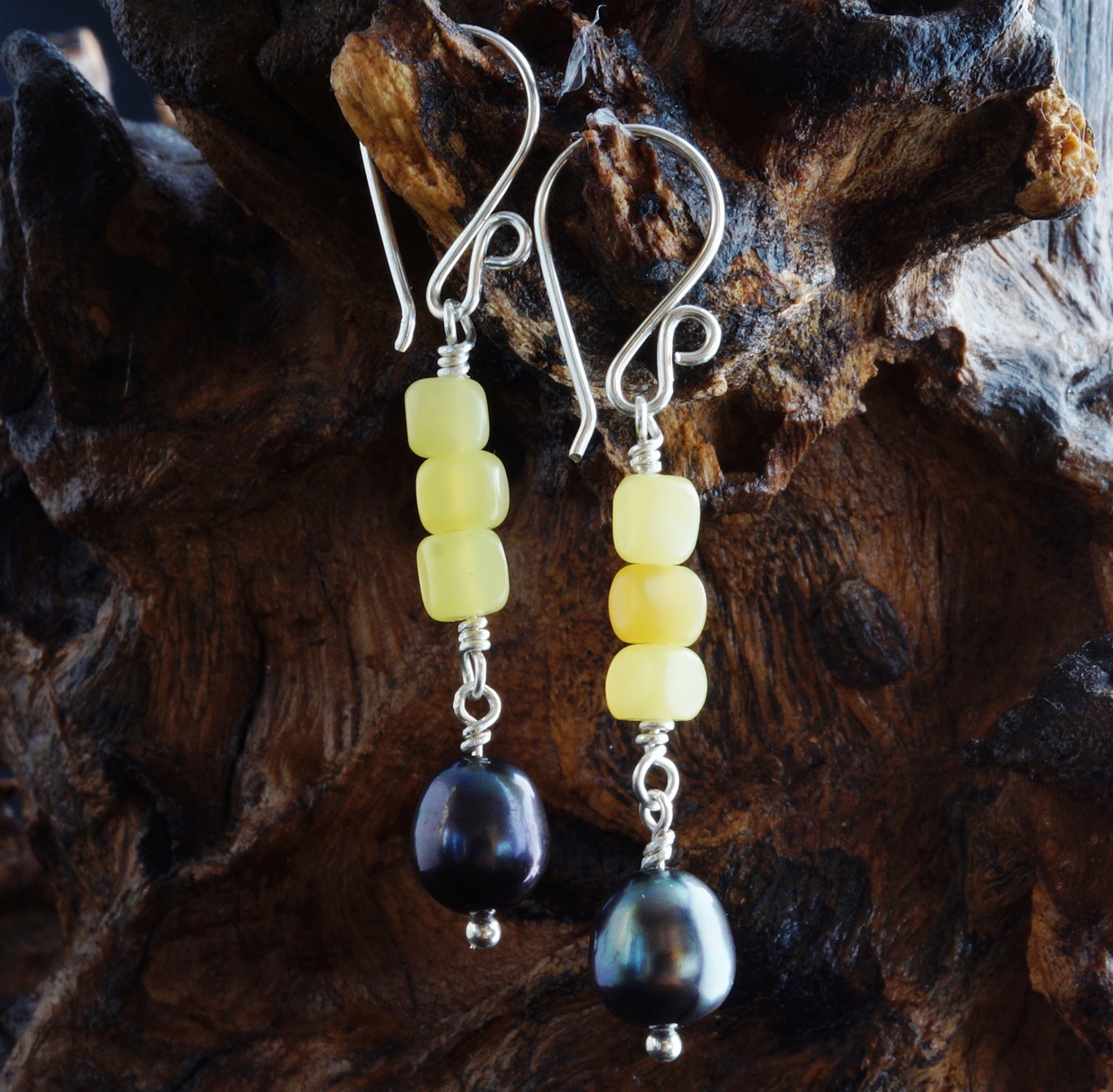 Peacock Pearl and Natural Peridot Dangle Earrings