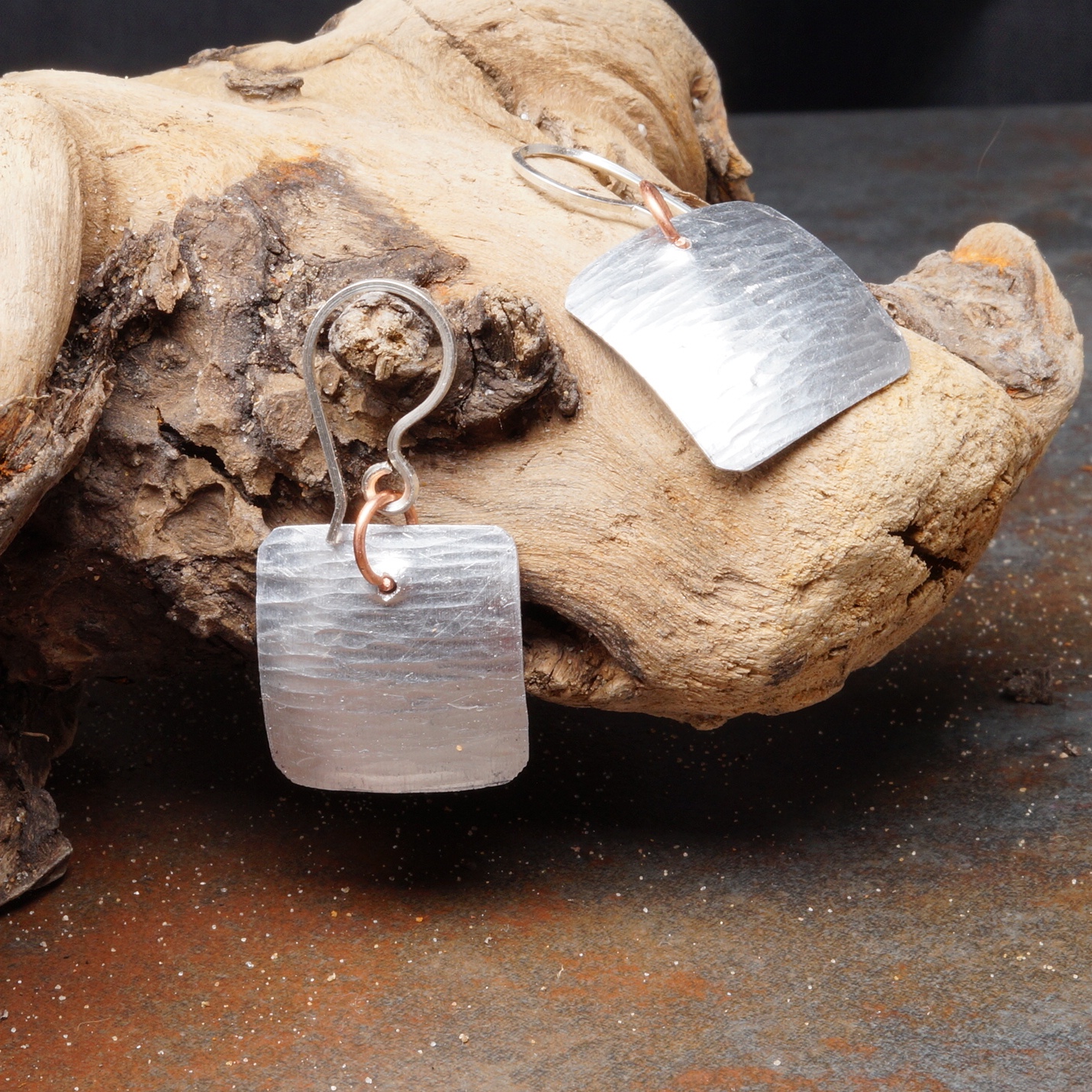 Handmade Textured Aluminum Square Dangle Earrings